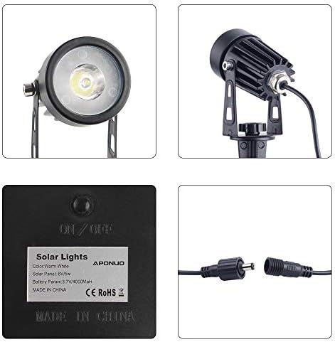 APONUO Metal Solar Spot Lights Outdoor with 9.8ft Cable Solar Powered Landscape Lighting Low Voltage IP65 Waterproof Auto On/Off for Outside Garden Yard Landscape Pathway Garage-Cool White(2-in-1) - Image 5