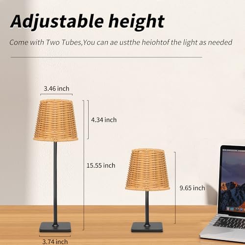 Mr.White Set of 2 Waterproof Outdoor Rechargeable Cordless Table Lamp with Wicker Shade, for Patio Restaurant Kitchen (Black) - Image 3