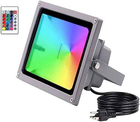 20W RGB LED Landscape Spot-Light,16 Color Changing&4 Mode Flash,Dimmable,5 Ft Cable Plug in,IP66 Waterproof Outdoor Wall Washer Security Flood Light,Garden,Halloween Decor by HANNAHONG