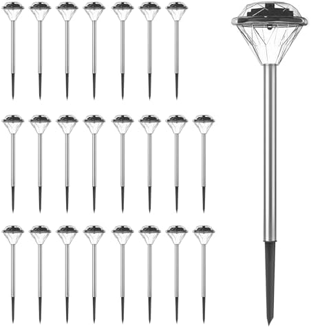 24-Pack LED Solar Outdoor Waterproof Garden Lights - Cold White Solar Pathway - Yard, Driveway, or Landscape Lighting by Pure Garden (Silver) by PureGarden
