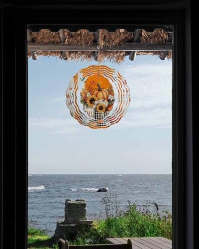 Fall Wind Spinner Orange Pumpkin Stainless Steel Spinner for Yard And Garden Maple Leaf Autumn Sunflower Wind Sculptures 12 Inch 3D Crafts Ornaments Hanging Wind Spinner for Outdoor Indoor Decorations - Image 4