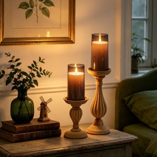 kakoya Flickering Flameless Candles Battery Operated with Remote and 2/4/6/8 H Timer Acrylic Led Pillar Candles Pack of 9 (D 3" xH 4" 5" 6") with Realistic 3D Wick Candles for Home Decor(Grey) - Image 2