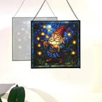 Firefly Song Gnome Stained Glass Suncatcher – Square Hanging Window Panel for Home or Greenhouse – Whimsical Glass Art Gift for Garden Lovers, Christmas, Halloween, Father Days tuXz8P - Image 4