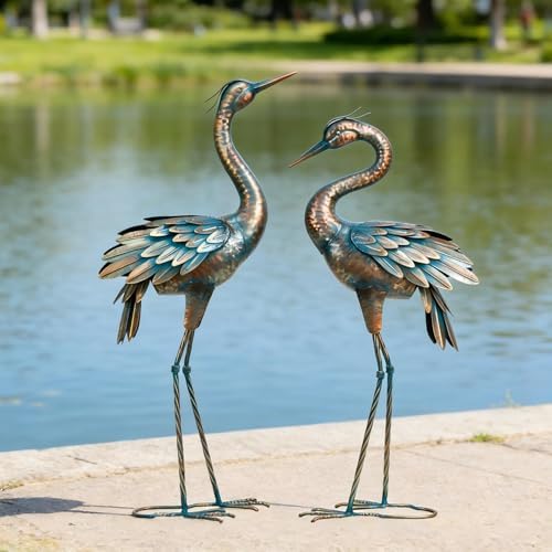 Shorayn Metal Crane Garden Statue, Garden Sculptures & Statues, Bronze Crane Ornaments Yard Art for Backyard Patio Lawn Decorations by Shorayn