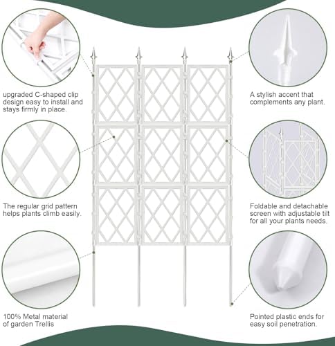 63 Inch Garden Trellis Support Fence Metal Lattice Climbing Frame White - Image 7