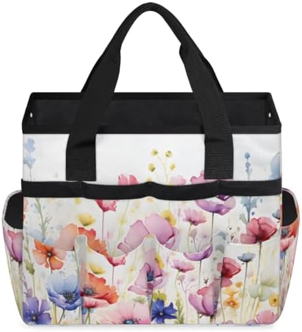 Garden Tool Bag Organizer Garden Tote Bag with Pockets Poppy Lavender Spring Tool Storage Organizer Gardening Tool Kit Holder 13" x 6.8" x 2.8" - Image 2