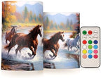 Flameless Candles with Remote Control and Timer, Running Horses Painting Flickering Candles Battery Operated LED Pillar Candles, Warm Light for Home Decor, Set of 2 (D 3" x H 4" 5") by Unknown