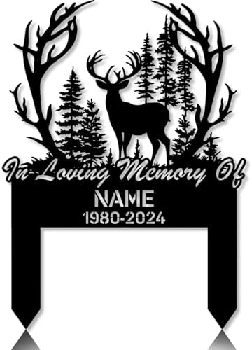 Personalized Hunter Grave Marker Deer Hunter Memorial Memorial Garden Stake 8-24 inch Hunter Dad Loss Gift, Hunter Memorial Gift Loss of Loved One (Deer Hunter Memorial) by Linktee