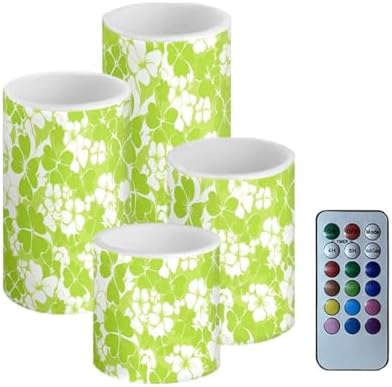Stylish Shamrocks Flameless Candles with Remote and Timers Flickering Battery Operated Candles 4 Pack St Patricks Day Flameless LED Pillar Lights for Home Decoration by Merkmak