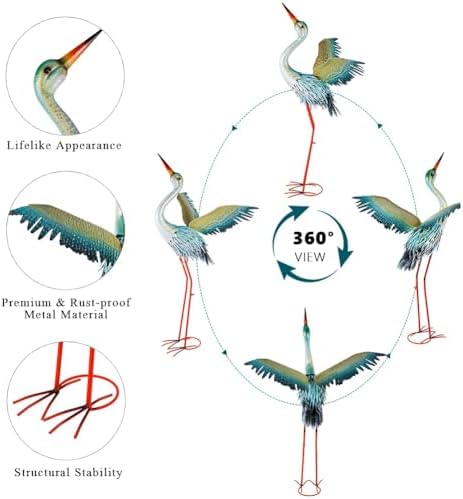 40" Metal Crane Garden Statue, Large Outdoor Heron Sculpture - Image 4