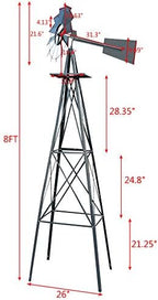 Garden Windmill for Yard Decor 8 ft, Tall Metal Windmill with Spinning Blades, Weather-Resistant Outdoor Windmill for Lawn, Farmhouse, Rustic & Farm Decor, Grey - Image 2