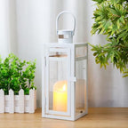 TRIROCKS Decorative Candle Lantern 12'' High Metal Candle Holder with Tempered Glass Perfect for Home Decor Living Room Parties Events Tabletop Indoor Outdoor (White) - Image 3
