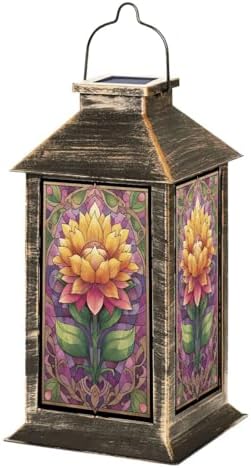 Stained Glass Style Solar Lantern Outdoor Garden Hanging Lantern Colorful Sunflower Stained Glass Lavender Green Waterproof Solar Powered Lighting Outside Table Lamp for Patio Deck Yard Camping by Unknown