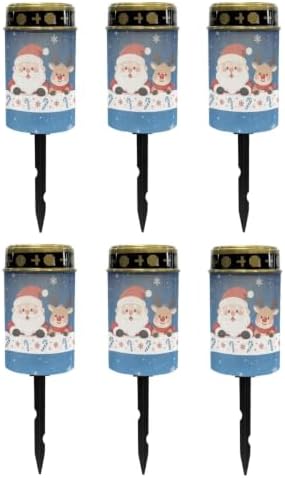 Poceacles Christmas Solar Lights Outdoor Solar Powered Cemetery Stake Lights Grave Lamp Landscape Lighting Waterproof Grave Flameless Candles, Santa Claus Reindeer Blue, Pack of 6 by Poceacles