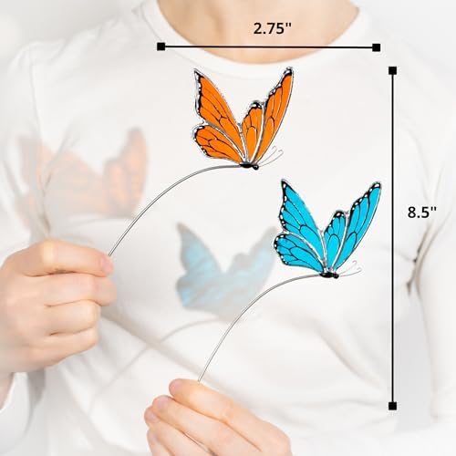 Morpho and Monarch Butterfly Plant Stake Set - Blue & Orange Decorative Plant Stakes for Indoor Plants - Colorful Insect Plant Accessories for Pots & Garden Decor - Gift Set for Plant Lovers - Image 5