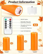 VIHOSE 6 Pack Fall Orange Flameless Candles D 3" H 6" 7" 8" - Image 2
