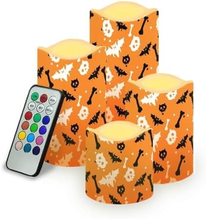 Flameless Candles Battery Operated Candles with Remote Control and Timers Color Changing Halloween Party Decor Accessories Flickering LED Pillar Candles Set of 4 Halloween Bat by Uorisanigo