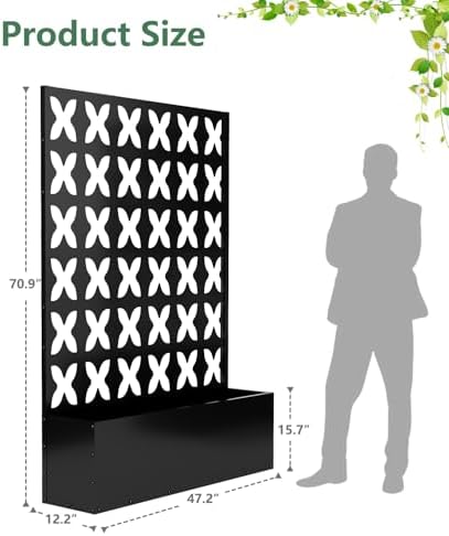 2PCS Metal Planter Box with Trellis,70.9"x47.2"x15.7" Raised Garden Bed with Drainage Holes, Privacy Planters for Outdoor Garden Bed for Climbing Plants,Vegetables,and Vines, Black-X - Image 2