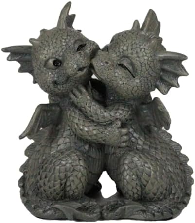 Ebros Gift Mini Fiery Romance Hatchling Dragon Lovers Garden Figurine Faux Stone Resin Finish 4.75" H Dragon Hugs Home Decor Dungeons and Dragons Fantasy Art by EbrosGift