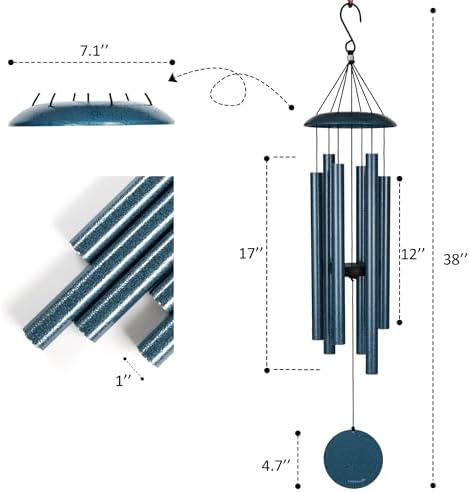 Wind Chimes for Outside Deep Tone - 38'' Wind Chimes Outdoor Clearance, Deep Tone, Windchimes Outdoors, Memorial Gift, Sympathy Gift, Garden Patio, Home Décor, Blue - Image 2