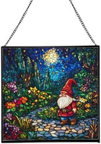Twilight Garden Gnome Stroll Stained Glass Suncatcher – Square Hanging Window Panel for Home or Greenhouse – Whimsical Glass Art Gift for Garden Lovers, Christmas, Halloween, Father Days Ye2sh0 by Custom