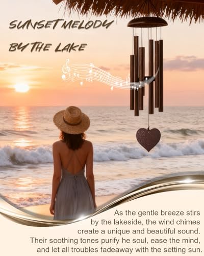 32" Memorial Wind Chimes Deep Tone Outdoor, C Major Tuned Aluminum Wind Chime with Gift Box & Envelope, Sympathy Wind Chime for Garden Decor Hanging, Heart Pendant, Bronze - Image 2