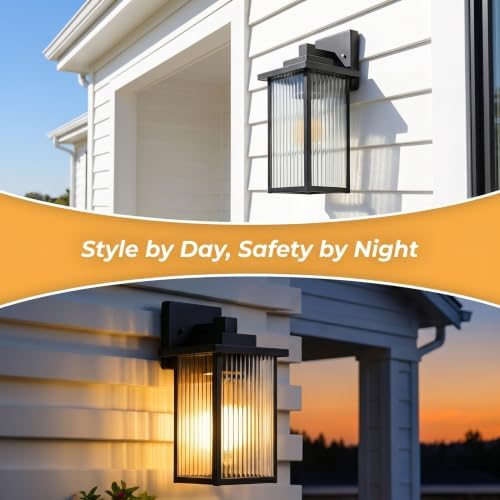 13-Inch Matte Black Outdoor Wall Light, All-Metal Frame Porch Light - Image 5