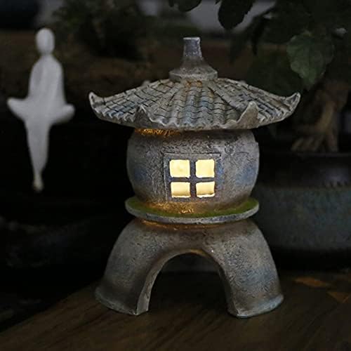 Polyresin Asian Pagoda Lantern Figurine Solar Powered Zen Pagoda Outdoor Statue, Waterproof Garden Sculpture, 11.02" Tall - Image 2