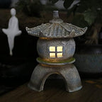RAN Polyresin Asian Pagoda Lantern Figurine Solar Powered Zen Pagoda Outdoor Statue, Waterproof Garden Sculpture, 11.02" Tall - Image 2