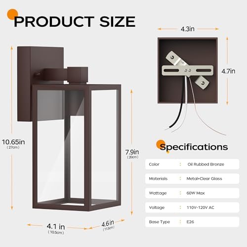 WIHTU Outdoor Front Porch Light Wall Mount, Exterior Lighting Fixtures - Image 4
