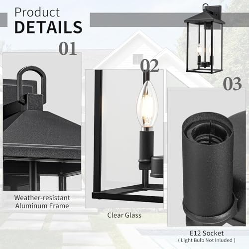 Darkaway Outdoor Wall Lights for House, 17 Inch Tall Exterior Lighting Fixtures Wall Mount Outdoor Porch Lights Outside Sconce Lights with Clear Glass for Patio Hallway Garage E12 Socket - Image 3