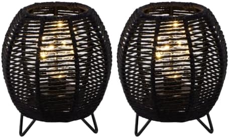 JHY DESIGN Cordless Table Lamps Set of 2, 6.5" H Battery Operated Woven Cotton Rope Lamps with 6 Hours Timer, Boho Bedside Lamps for Bedroom Living Room Home Parties Patio Events(Black) - Image 2