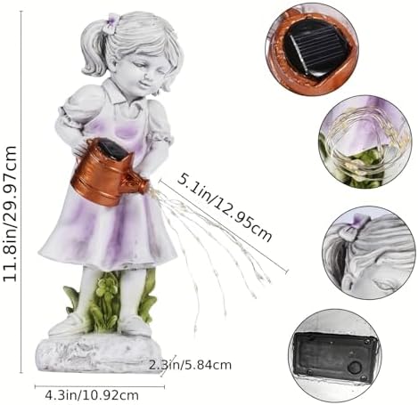 Little Girl Statue with Solar Lights Resin Art Sculpture Decoration for Outdoor, Garden Patio Decoration, Children's Day, Best for Child - Image 3