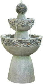 Teamson Home 36.5 in. Outdoor 3-Tier Zen-Style Pedestal Water Fountain in. with Stone Trim with Pump and 2.64 Gallon Capacity, Stone Gray by TeamsonHome