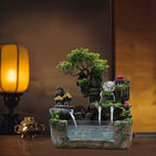 CNCEST Tabletop Fountain, Mini Silent Indoor Outdoor LED Waterfall Fountain Zen Meditation Desktop Simulation Resin Rockery Water Fountain Bonsai Home Decor (Type 2) - Image 3