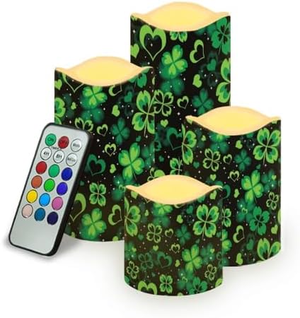 Green Leaf Flameless Candles LED Pillar Candles Battery Operated Candles with Remote and Timers Color Changing Electric Fake Plastic Candles Saint Patrick's Day Decorations by Uorisanigo
