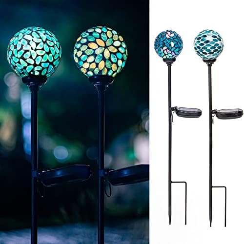 VCUTEKA Decorative Solar Garden Lights, 3.5" Mosaic Globe Stake 2 Pack by VCUTEKA