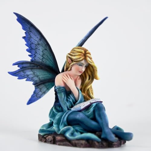 Fantasy Reading Fairy Figurine - Blue Gradient Wings Elf Statue with Book, Cozy Resin Decor for Desk, Study & Fairy Garden (15.5cm) by Unknown