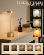 2 Pack LED Cordless Table Lamp Rechargeable, 5000mAh Portable Battery Operated Desk Touch Lamp, 3 Color Dimmable Table Light for Home Office/Dining/Nightstand for Home Décor – Champagne Gold - Image 3