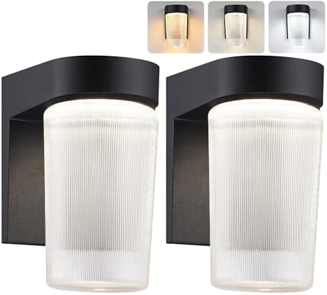 LIT-PaTH Outdoor Wall Light Fixture, Aluminum, LED 3CCT, Black, 2 Pack by LIT-PaTH