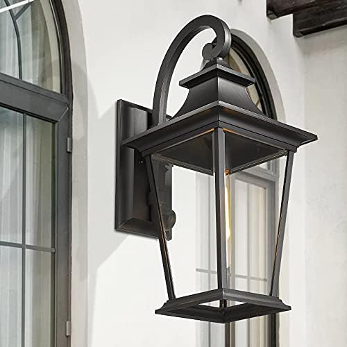 Emliviar Large Outdoor Wall Light, 25" Modern Front Porch Light for House, Clear Glass in Black Finish, XE220B BK - Image 3