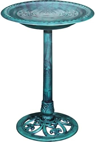 VECELO 28" Pedestal Outdoor Bird Bath for Outside, Vintage Bronze Polyresin Lightweight Antique, Yard/Garden Decoration, Green by VECELO