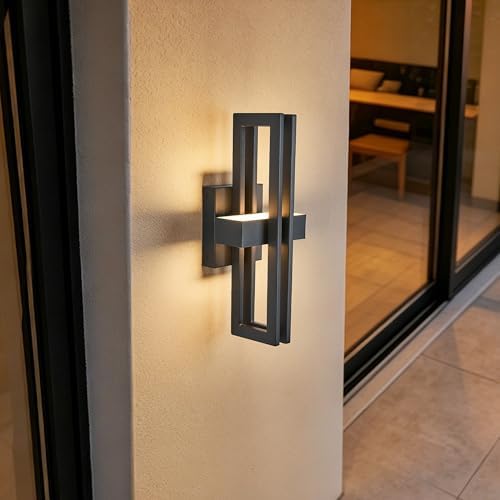 15Inch Small Outside Lights High-End Black Wall Scones IP65 Waterproof Anti-Rust Garage Lights, Elegant Outdoor Lamp for House Porch Patio Garage Front Door,Outdoor Wall Lighting Fixtures - Image 2