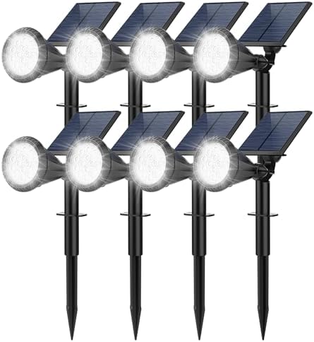 Solar Spot Lights Outdoor, 8 Pack Outdoor Solar Lights for Yard, 4 Lighting Mode Solar Landscape Spotlights with Auto On/Off, 2-in-1 Waterproof Wall Lights for Garden, Walkway (Cool White) by FratinkSolarLights