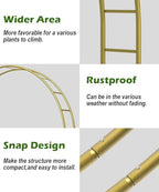 Queension 8Ft Wide 7Ft High Metal Wedding Arch for Ceremony Party, Gold - Image 4
