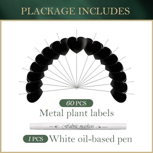 60-Pack Iron Metal Heart Shaped Garden Markers Weatherproof Metal Plant Labels Large Planting Seedling Stake Signs, for Seedlings Herbs Vegetable Greenhouse Gifts with White Marker Pen Labels - Image 7