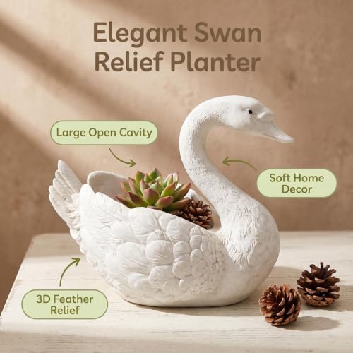15.75'' Swan Planter Statue, Resin Swan Flower Pot Sculpture,White - Image 6