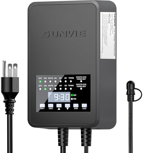 SUNVIE 300W Low Voltage Landscape Transformer with 2 Independent Control Output Landscape Lighting Transformer with Timer and Photocell Sensor 120V AC to 12/14V AC Weatherproof Low Voltage Transformer by SUNVIE