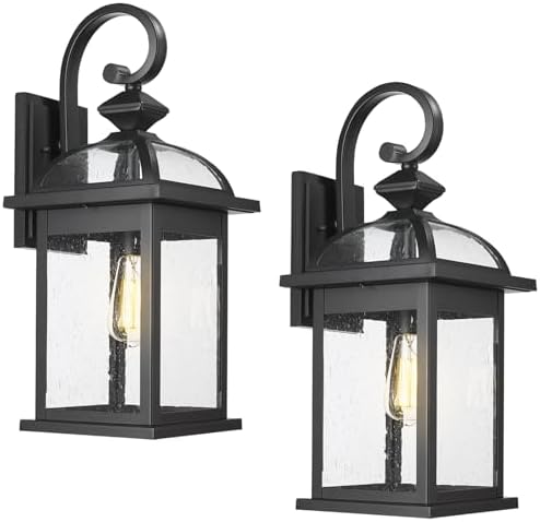 Darkaway 2pcs Outdoor Lights Fixtures Wall Mount, Large 22inch Outdoor Wall Sconce Lights with Seeded Glass Waterproof Outside Exterior Lights Fixture for House Front Porch Patio by Darkaway