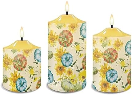 Cozeyat LED Candles Flameless Votive Candles 3 Packs, Autumn Sunflower Pumpkin Pattern Electric Candles with Remote Battery Operated Outdoor Flickering Candles Bulk Home Decorations Tealights - Image 2